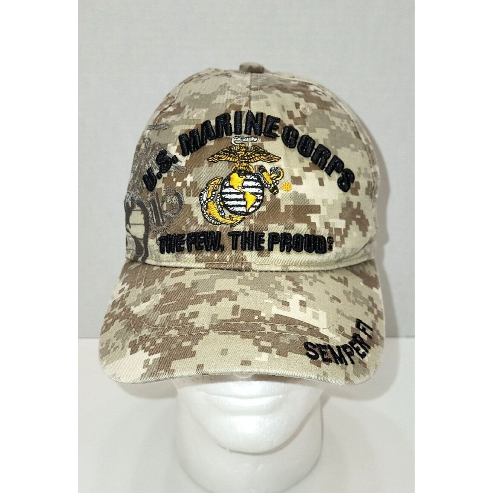 United States US Marine Corp USMC Baseball Marines  Camo Cap Hat Strap back HTF